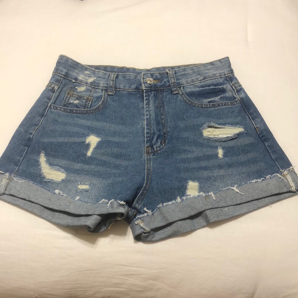 SHEIN jean shorts, women, size:S, color:medium blue wash